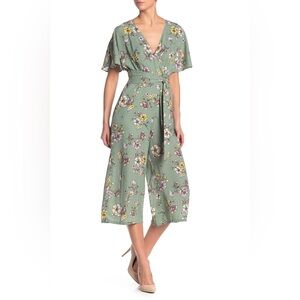 June & Hudson Floral Tie Waist Romper Green